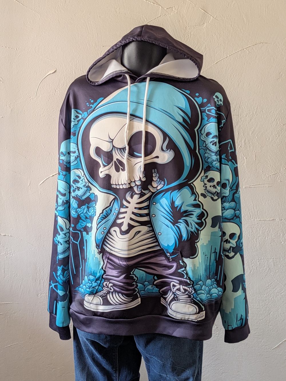 Blue Skull Graphic Hoodie Sweatshirt for Men